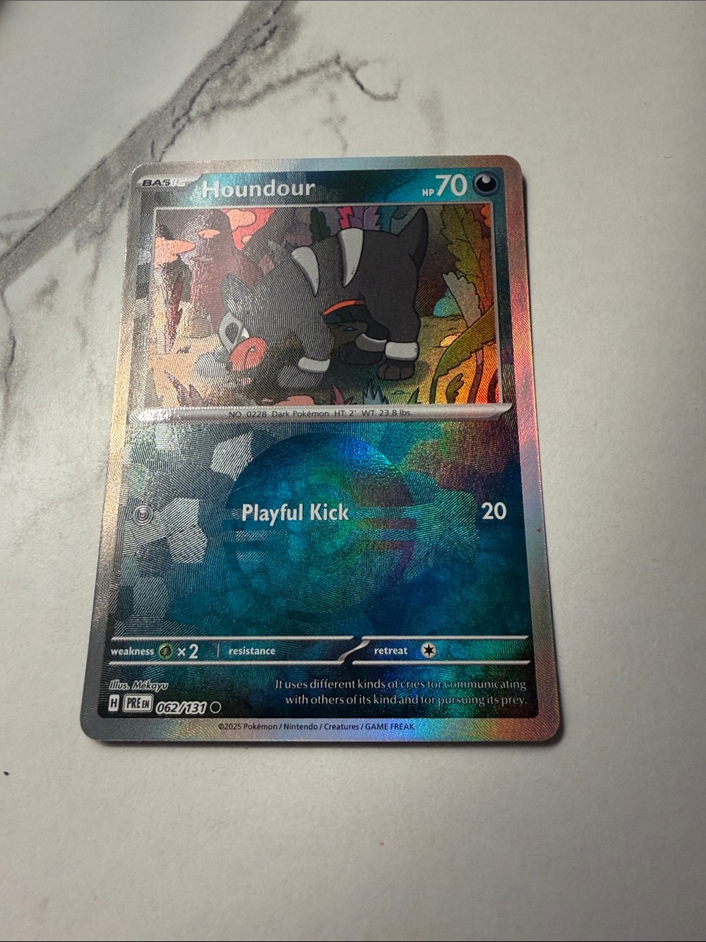 Pokemon Houndour Holographic Card rare poke ball. Prismatic evolutions Pokemon